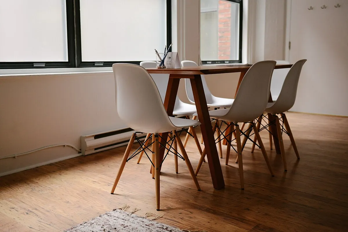 A meeting room prepared for an event